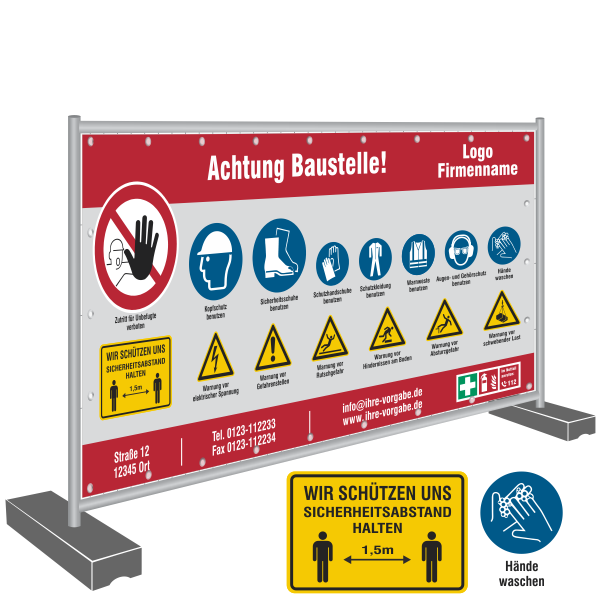 Bauzaunbanner 340x173cm - Sicherheit, Abstand halten